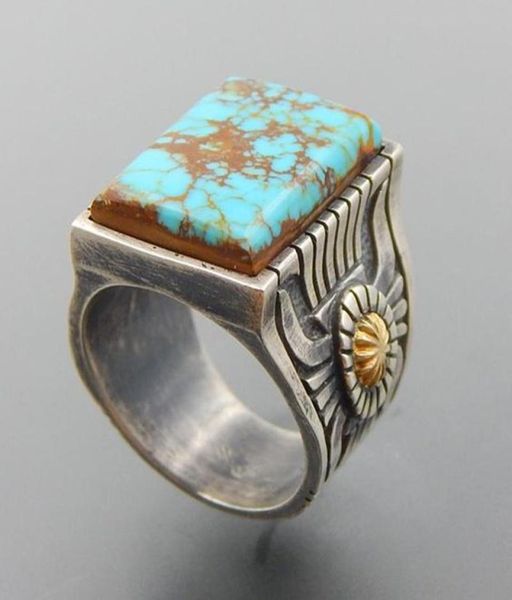 

cluster rings vintage antique green stone ring fashion jewelry blue turquoises finger for women wedding anniversary o3m0319180284, Golden;silver