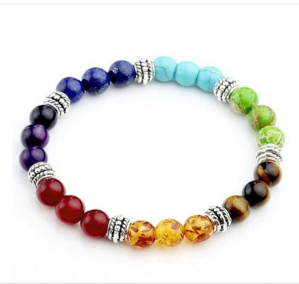 

7 chakra beaded strands bracelet healing balance beads reiki buddha prayer natural stone yoga bracelet women jewelry4744546, Black