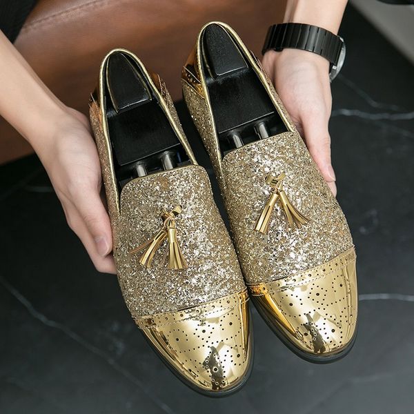 

new gold loafers for men square toe wedding shoes, Black
