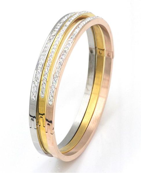 

fashion slim 4mm wide golden plated stainless steel crystal women bracelet bangles1025109, Black