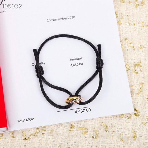 

luxury trinity classic designer s925 sterling silver bracelet three round circle charm double fabric rope bracelet for man and wom5535702, Golden;silver