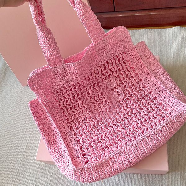 

letter printed straw woven bag women designer handbags drafting tote bags organic cotton lining summer beach bag internal zipper pocket