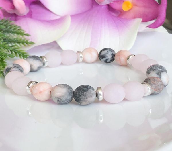 

mg1517 strand matte rose quartz gemstone bracelet pink zebra jasper beaded bracelets heart chakra healing crystals mala jewelry4760085, Black
