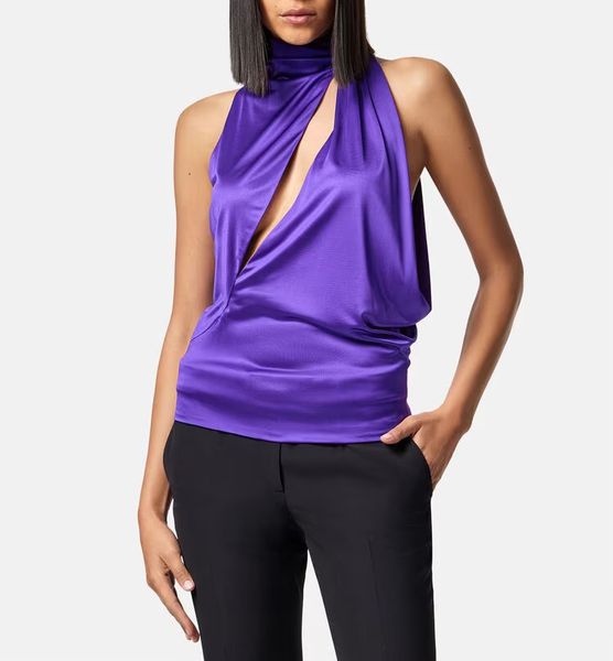 

women's purple black cut-out design vest, White