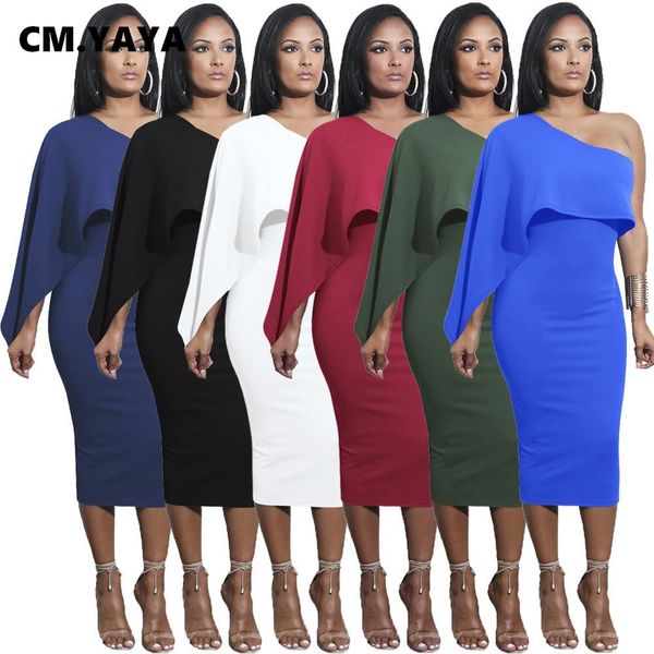 

dresses cm.yaya women dress solid full sleeve one shoulder skinny bodycon ruffles mini dresses fashion vestidos high waist fall, Black;gray