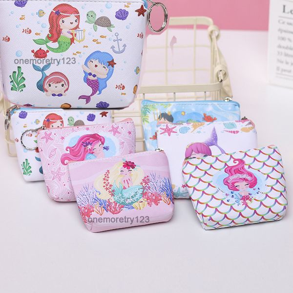 

children mermaid designer pu coin purse mini change wallet 6 style, White