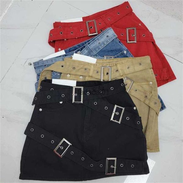 

new summer clothes overalls denim skirt aline fashion short skirt women belt l230621, Black