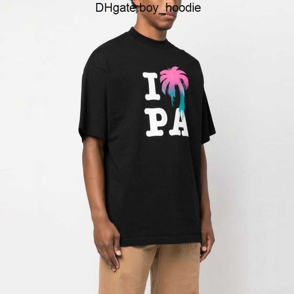 

designer fashion clothing pa tees tshirts round neck printed short sleeved t-shirt angles palmes angels men women loose couple loose trend s, White;black