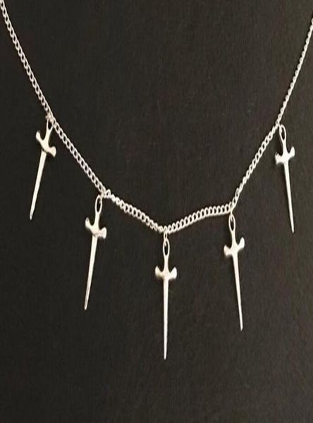 

designs fashion long chain necklaces new bohemia punk style silver fives of sword necklace pendants women boho pendants choker jew8627254