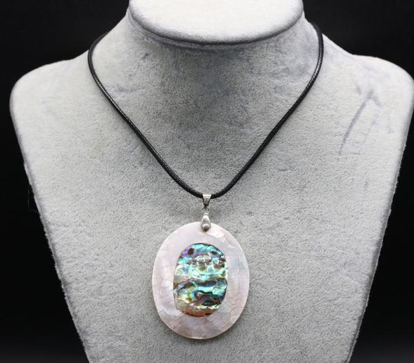 

customizable necklace natural mother of pearl abalone shell pendant necklace egg shape jewelry leather rope chain ethnic style cha3010388, Silver