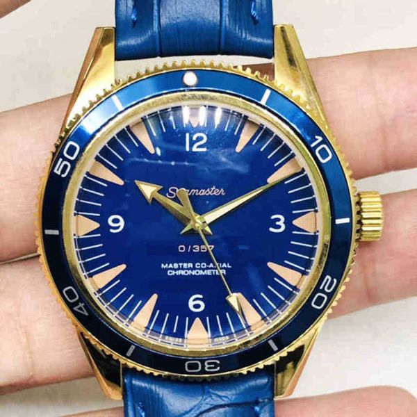 

luxury omegas watch for men james bond 007 watches tki4 mechanical movement 07 same mechanical watches with leather strap xdur, Slivery;golden