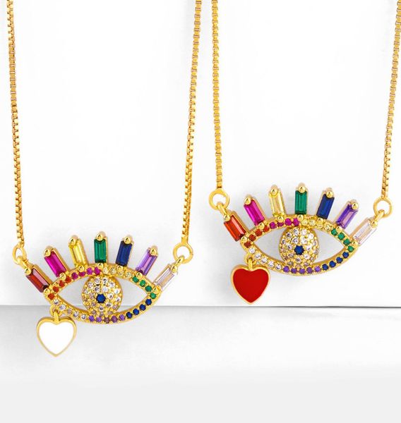 

2020new micro inlay rainbow cz cubic zirconia stone necklace18k gold plated turkish evil eye necklaceinsta evil eye jewelry bras1782992, Silver