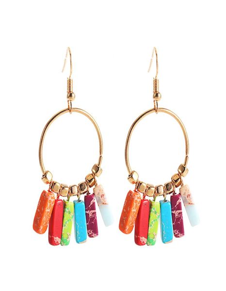 

fashion colorful natural stone dangle earring for women bohemian creative big circle earrings summer beach jewelry1421296, Golden;silver