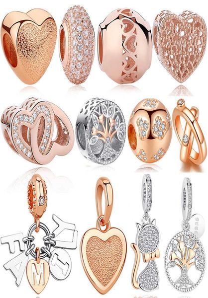 

925 sterling silver bead rose gold family tree of original love cat pendant charm fit charms silver 925 bracelet jewelry q05319173141, Black