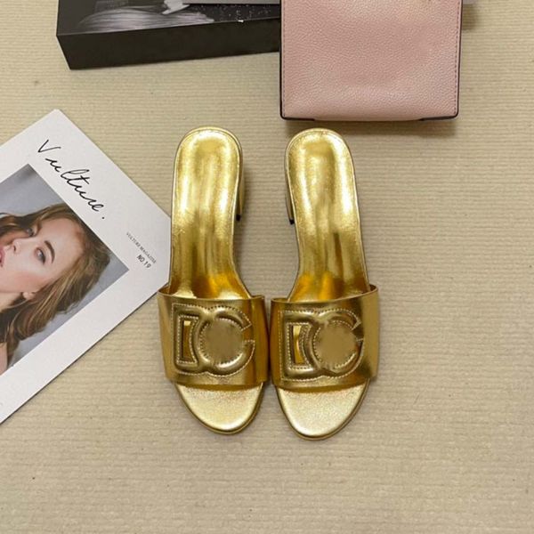 

luxury designer leather women's sandals summer hollow out voltage thick heel fashion beach women's slippers -2, Black