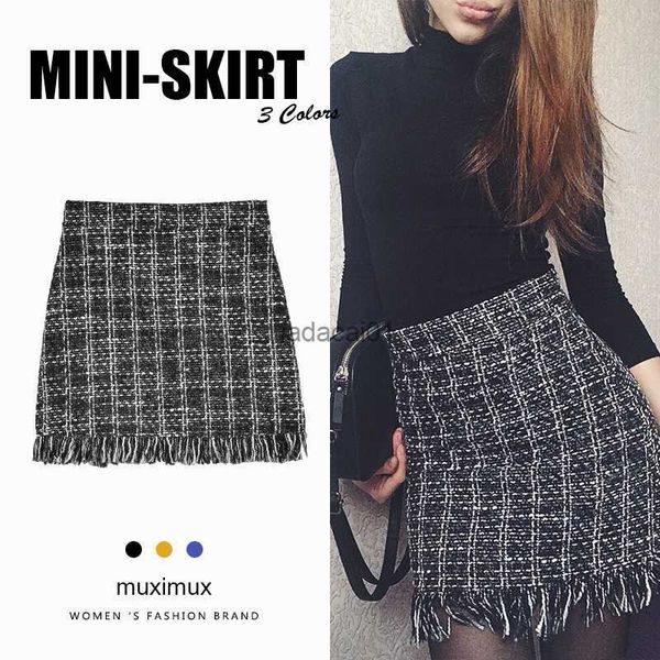 

2018 winter women tassel skirts series high waist female autumn casual vintage plaid mini short aline skirt for women l230621, Black