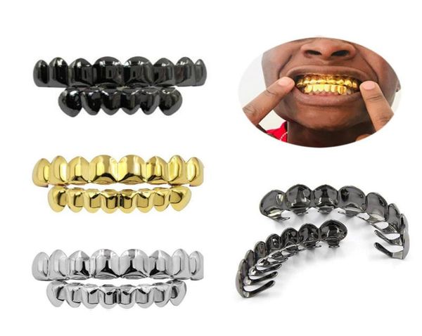 

hip hop gold grillz trendyy environmental smooth gold plated dental grills whole halloween teeth braces 2piece set1187955, Black