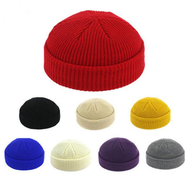 

winter knit mens hat skullcap men beanie hat short brimless baggy melon cap docker fisherman knitted5004669, Slivery;white