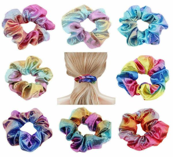 

12 colors tie dye laser scrunchie women girls elastic hair rubber bands accessories women tie hair ring rope ponytail holder headd7224598, Slivery;white