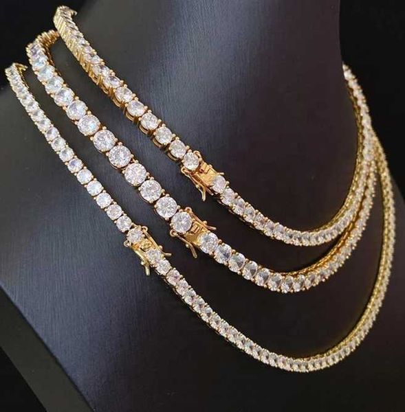 

bling sparking gold plated tennis chain charm necklace jewelry iced out vvs moissanite diamond 925 silver tennis chain