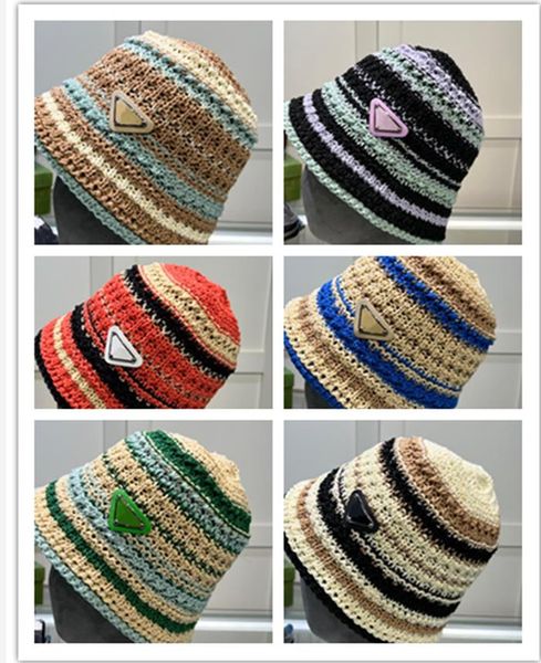 

crochet bucket hat new summer colorful straw crochet hats luxury designer fisherman sun hats beach beanies caps fashion knit caps panama, Blue;gray