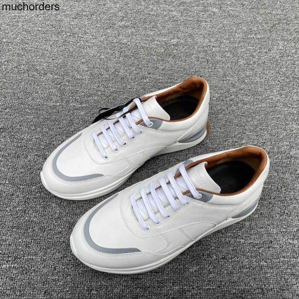 

zegna 20222 summer new men's leather sports casual shoes gray white ultra light low booth wear casual shoes, Black