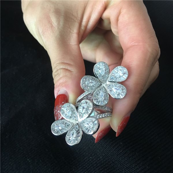 

vecalon statement big flower ring 925 sterling silver aaaaa cz engagement wedding band rings for women bridal party jewelry, Slivery;golden