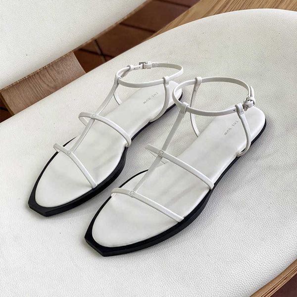 

the row high end the * row shoes women's straight buckle roman sandals cowhide woven flat shoes new summer 2023, Black