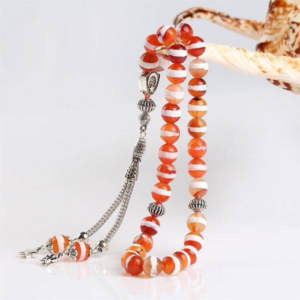 

bangle tasbih natural agate stone silver color metal tassel 33 66 99 prayer beads islamic fashion stone muslim rosary, Black