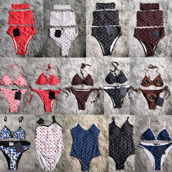 

2023 designer brand print women's swimwear summer y2k beach bikini backless 2 pcs lace-up swimsuit charming three piece bathing suit wh, White;black