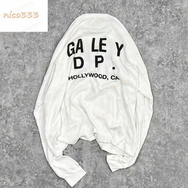 

23ss new t shirt ga depts waffle fabric letters arm print cotton loose round neck hundred with street men women casual long sleeve, White;black