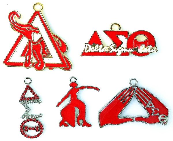 

new arrivals 5style sdt sorority crest dangle charm pendant fit necklace bracelet earrings for diy women men jewelry6358526, Bronze;silver