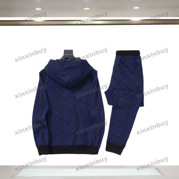 

xinxinbuy men designer coat jacket paris knitted jacquard letter sets cotton tracksuit long sleeve women blue black m-3xl, Black;brown