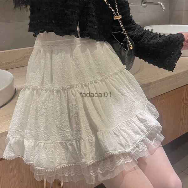 

white lace mini skirt for women girl kawaii short skirt for summer fairycore clothes korean fashion lolita clothing fairy core l230621, Black