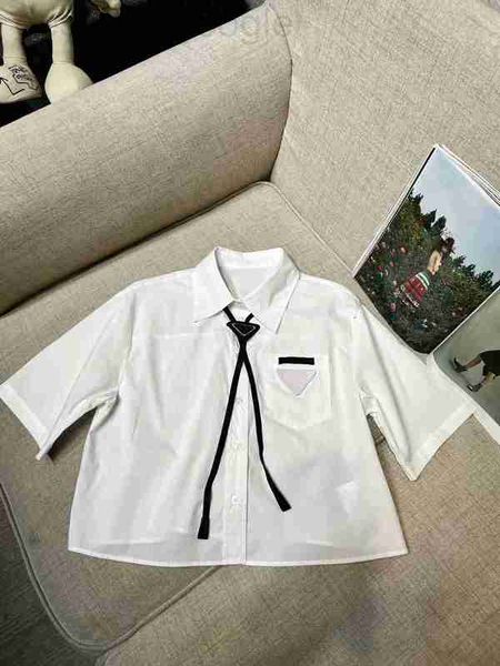 

women's blouses & shirts designer designer short sleeve blouse with triangle tie button up shirt women summer 2023 new female elegant l, White