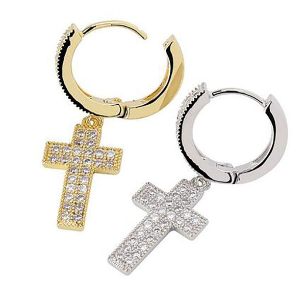 

iced out cross drop earrings 1 pair gold earrings micro pave cubic zircon earring men women fashion jewelry for gift3418871, Golden;silver