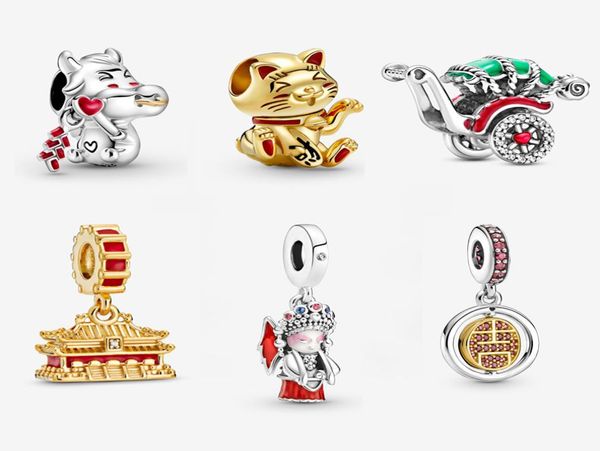 

925 sterling silver pendant beads chinese treasure opera palace museum suitable for bracelet women's diy jewelry7065730, Black