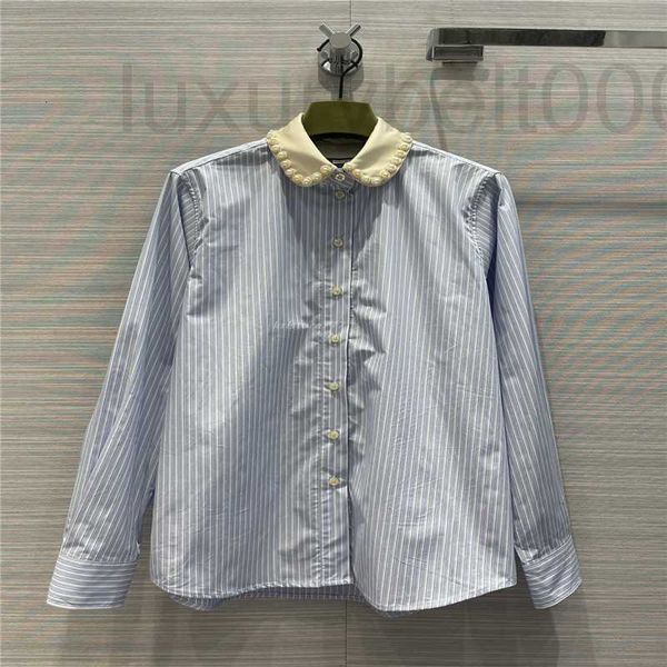 

women's blouses & shirts designer cotton women crop with letter buttons runway high end luxury brand dress striped pearls collar shirt, White