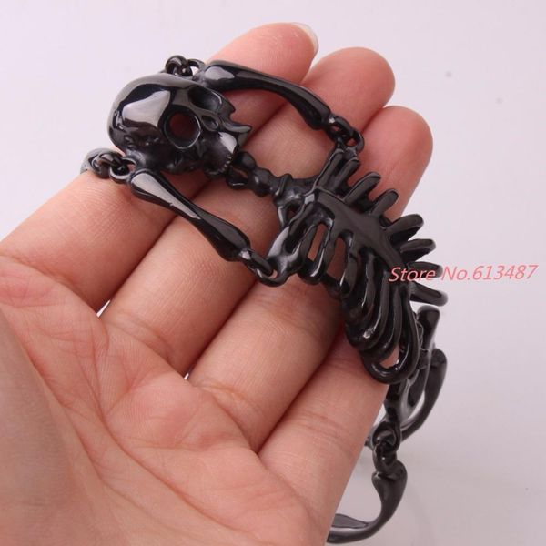 

bangle big skull bones bracelet statement gothic jewelry stainless steel skeleton men bangles rock punk bracelets, Black