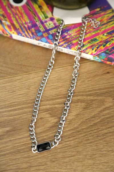 

women's pendant necklace silver fashion intoxicating jewelry personality black square buckle metal necklace geometric sweet cool double