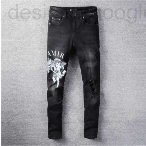 

men's jeans designer black letter angel printing slim mens jeans skinny streetwear motorcycle pants hip hop men los hombres 4ddp, Blue