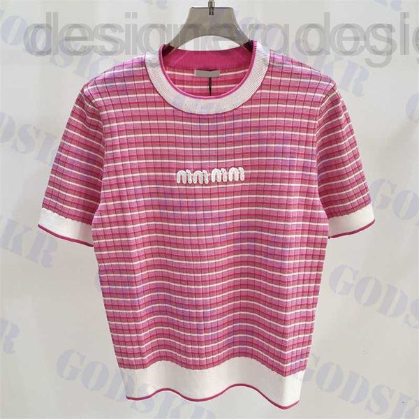 

women's t-shirt designer designer pink striped t shirt for women knitted short sleeved white letter sweaters womens clothing