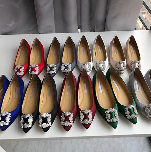 

designer classic dress shoes brand pointed flat shoes women's buckle flat-heeled silk satin rhinestone light red wedding shoes 34-42, Black