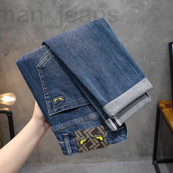 

men's jeans designer brand fashion autumn winter premium wash blue elastic slim fit small foot thick denim pants h4pg