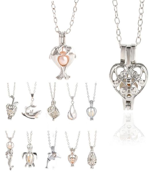 

12 style oyster pearl pendant necklaces unicorn cages locket hollow out love wish pearl necklace rose flower mermaid diy jewelry4651482, Silver