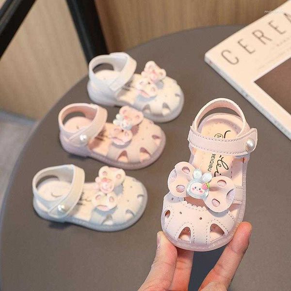 

first walkers baby summer little girl's sandals with cute cartoon kids soft bowknot children hook loop toddler cover-toe shoes