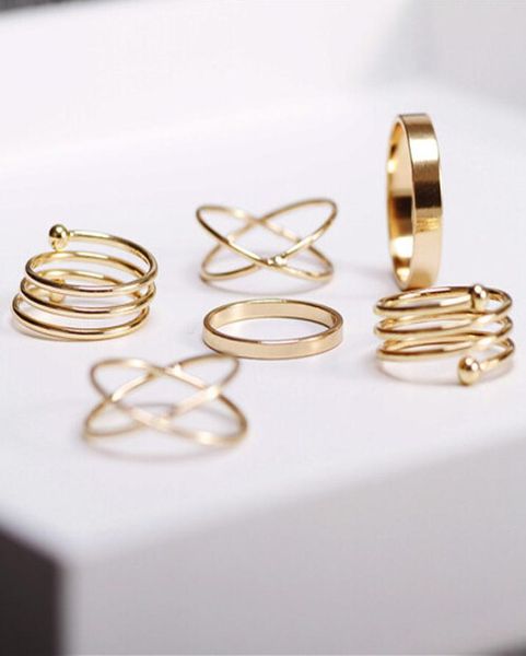 

6 pcset charm gold geometric midi finger ring set for women minimalist knuckle rings punk jewelry gift for girl1634882, Silver