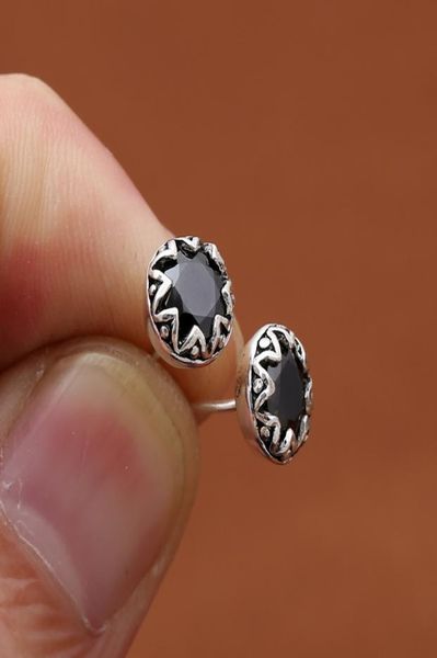 

brand new 925 sterling silver fashion jewelry vintage american style black cubic zirconia stud earring for women men birthday gi7985326, Golden;silver