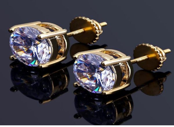 

mens hip hop stud earrings jewelry fashion round gold silver simulated diamond earrings for men gift a52511587922, Golden;silver