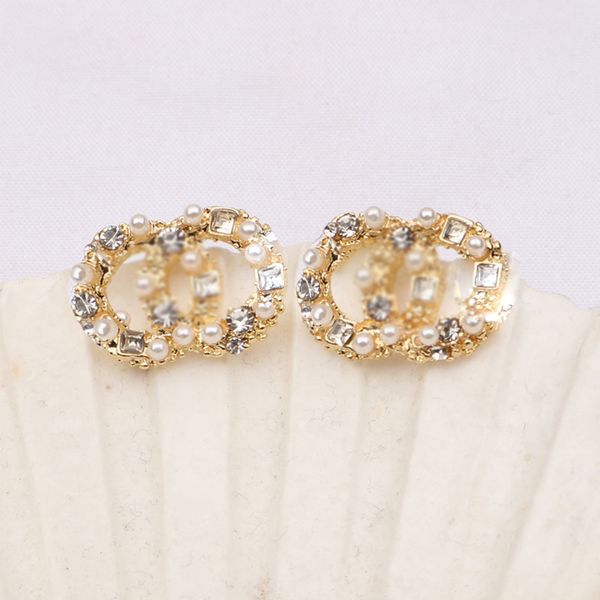 

women rose stud couple flannel fashion bangle crystal pearl geometric earring double letters c stud geometric famous women crystal, Golden;silver